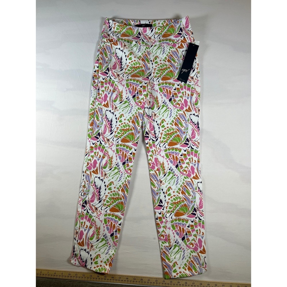 Up! Women Pants Butterfly Print High Rise Slim Leg White Size 2 NWT